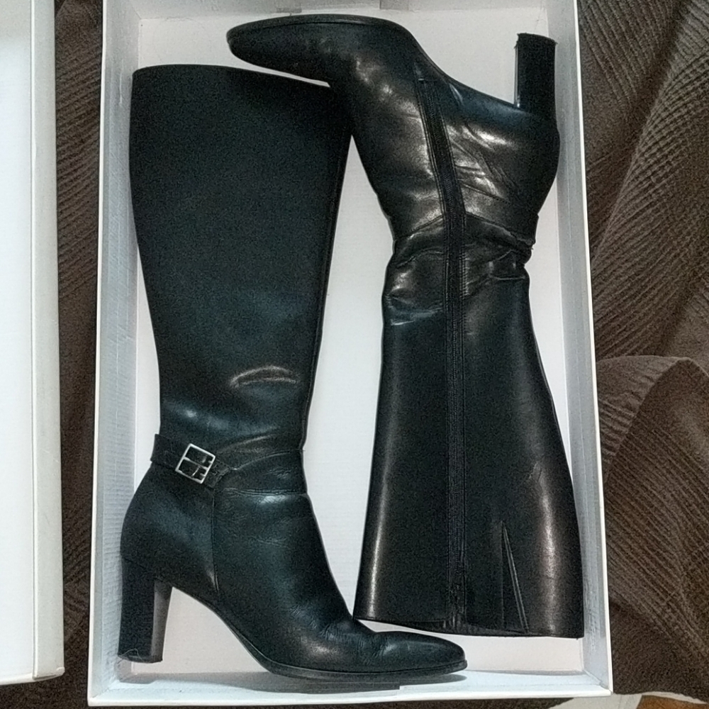 Black calf boots, 2" heel, Ann Taylor Loft